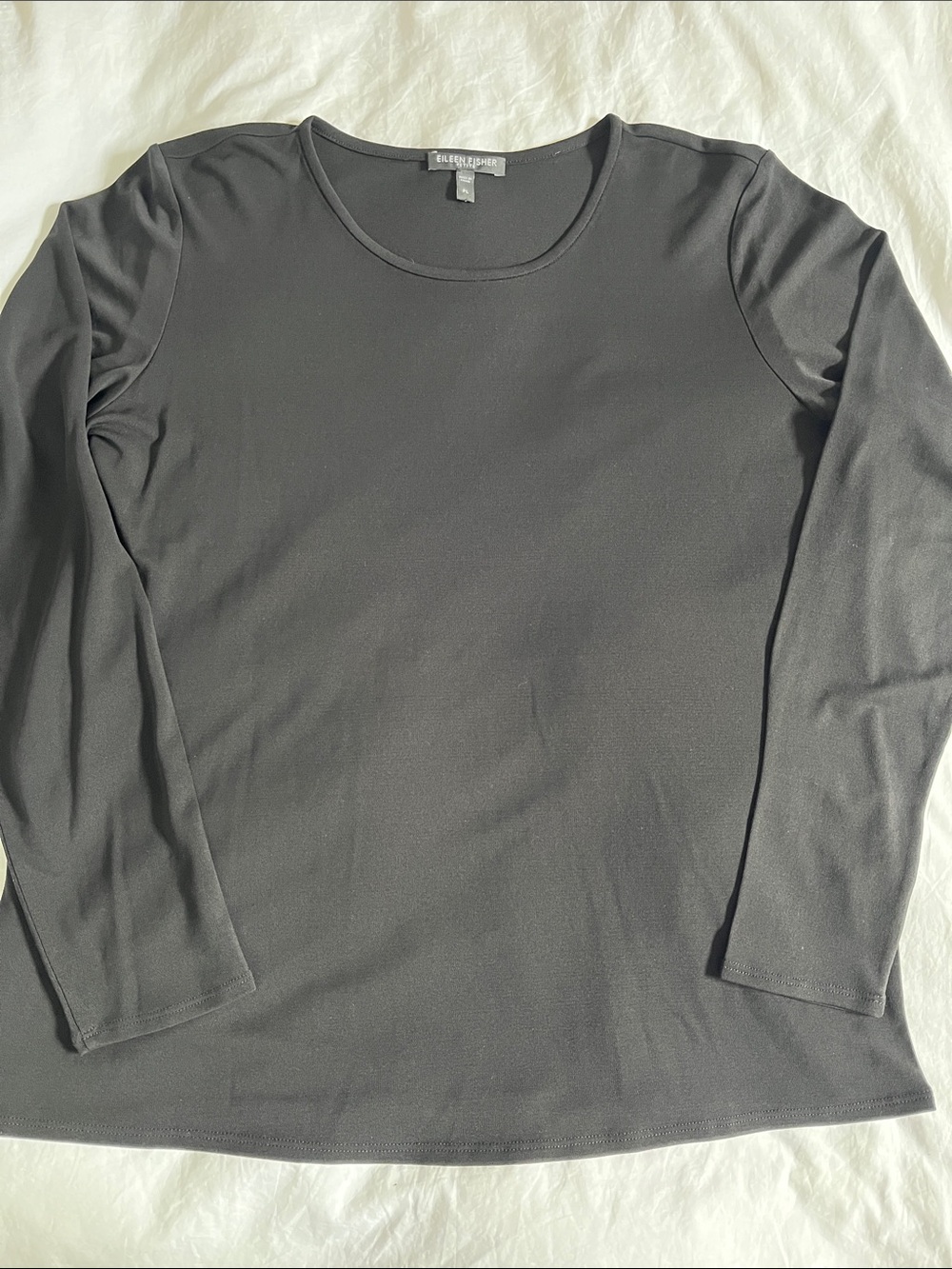 Eileen Fisher Stretch Silk Jersey Crew Neck Top Long Sleeve Basic Essential